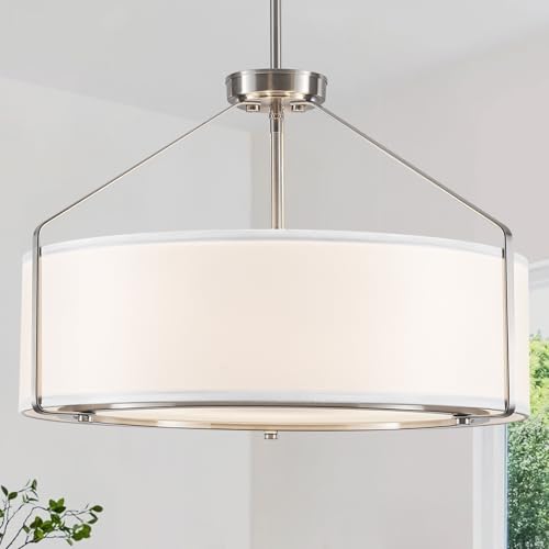 20Inches White Drum Chandelier Large Pendant Lights for Dining Room