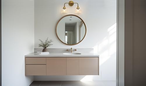 Wall Sconce Vintage Vanity Light Antique 2 Lights Sconce with Clear Ribbed Globe Glass Shade Antique Brass Gold Double Sconces for Bathroom