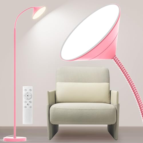 Floor Lamp 18W Upgraded Bright LED Floor Lamps for Living Room Bedroom with Gooseneck Stepless Dimming & Color 76inch Tall Standing Lamp with Remote & Touch Control Work with Smart Plug (Pink-76inch)