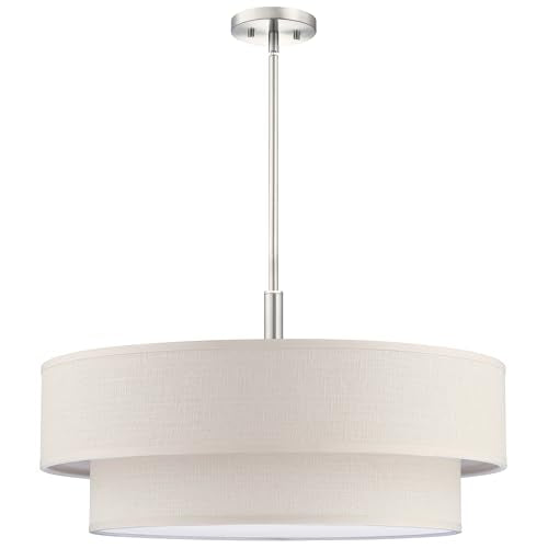 5 Light 24 Inch Cream Fabric Shade Hanging Pendant Ceiling Light Fixture