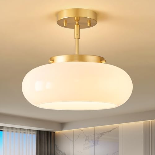 Mid Century Modern Gold Semi Flush Ceiling Light 12.6 Inch