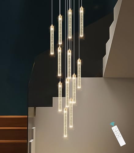 12 Lights Chandelier LED Dimmable Chandeliers for Entryway Flush Mount Ceiling Pendant Light Fixture Crystal Chandeliers for Living Room Gold Finished Lighting Modern High Ceiling Chandelier