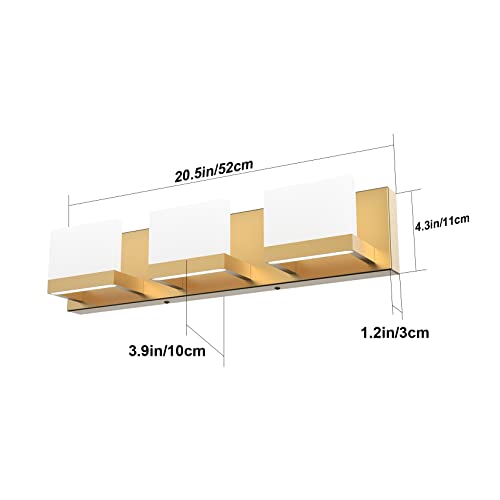 Gold Bathroom Vanity Light Fixtures Modern LED 3 Lights Vanity Light for Bathroom Up and Down Wall Light Fixtures 6000K