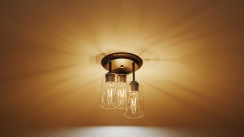 3 Lights Semi Flush Mount Ceiling Light Fixture Black for Kitchen (3 Count)