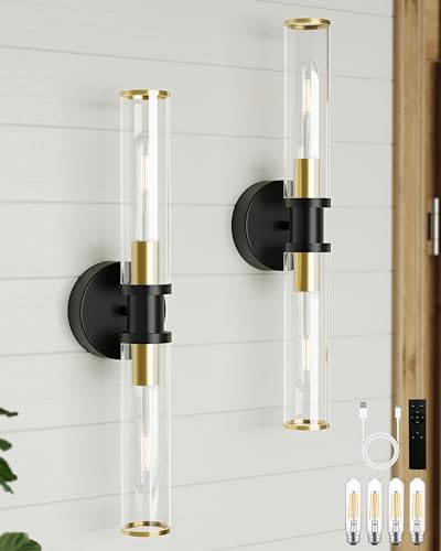 Black & Gold Wireless Battery Operated Wall Sconces with Remote (2 Count)