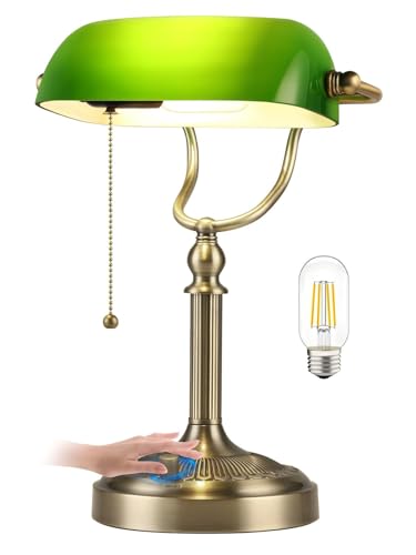 Green Stepless Dimmable Glass Bankers Desk Lamp