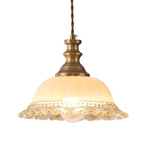 Glass Pendant Lights Modern Pendant Lighting Fixtures 11.8 in Hanging Lamp for Kitchen Island Bedroom Dining Room Coffee Shop Hallway Brown and Brass
