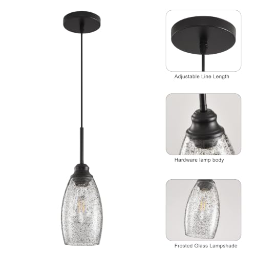 3 Lights Industrial Pendant Light with Glass Shade Matte Black Pendant Lighting Adjustable Industrial Retro Style Hanging Light