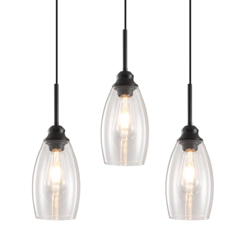 3 Lights Industrial Pendant Light with Glass Shade Matte Black Pendant Lighting Adjustable Industrial Retro Style Hanging Light