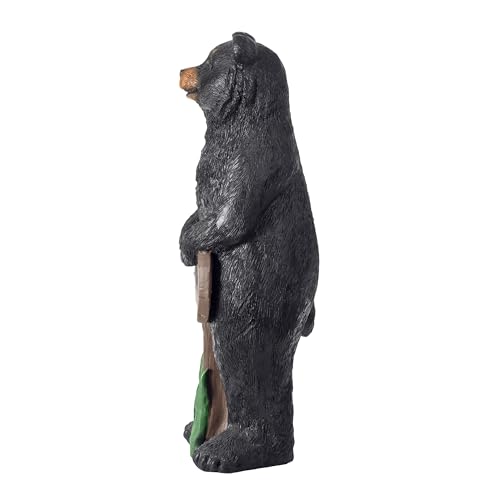 36" Tall Outdoor Standing Black Bear with Welcome Sign Yard Statue Decoration