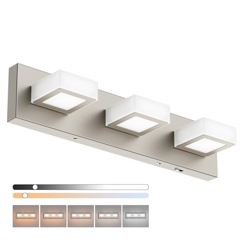 5 Color Temperature Brushed Nickel Bathroom Vanity Lights Dimmable Acrylic Modern LED Bathroom Wall Lighting Fixtures Brushed Nickel