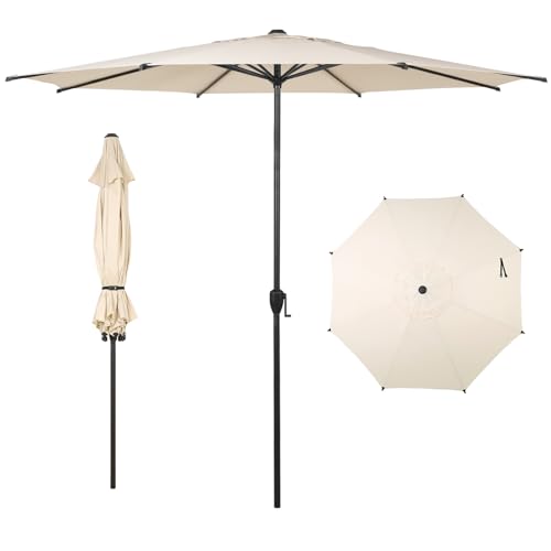 11FT Lyon Outdoor Patio Umbrella Outdoor Table Umbrella with Push Button Tilt and Crank Market Umbrella 8 Sturdy Ribs UV Protection Waterproof for Garden Deck Backyard Pool Beige
