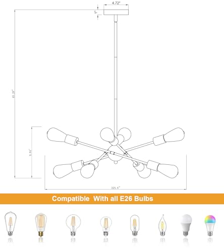 8 Lights Dining Room Light Fixtures Modern Sputnik Chandelier Black and Gold Mid Century Pendant Light for Kitchen Island Entryway Foyer Living Room UL Listed
