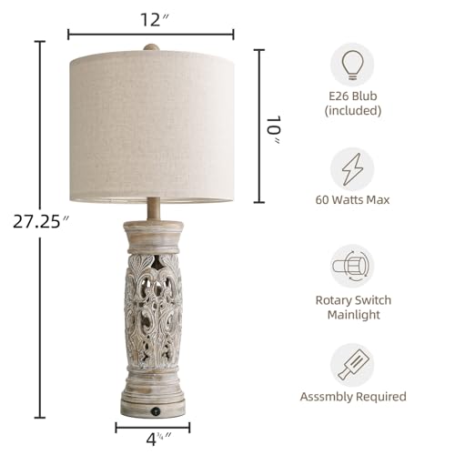 27.25”Farmhouse Table Lamps Set of 2 with Night Light (2 Count)