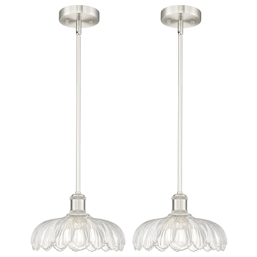 2 Pack Modern Brushed Nickel Glass Pendant Lights for Dining Room (2 Count)