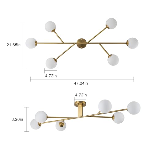 6 Light Gold Sputnik Semi Flush Mount Ceiling Light Chandeliers