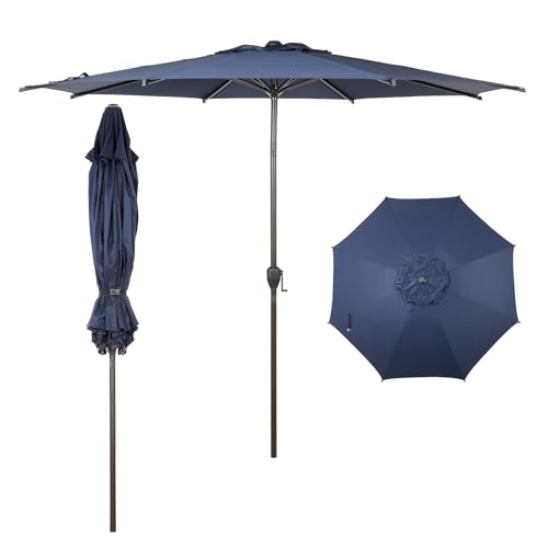 9FT Lyon Outdoor Patio Umbrella Outdoor Table Umbrella with Push Button Tilt and Crank Market Umbrella 8 Sturdy Ribs UV Protection Waterproof for Garden Deck Backyard Pool