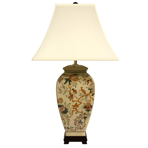 25" Autumn Birds and Flowers Vase Lamp