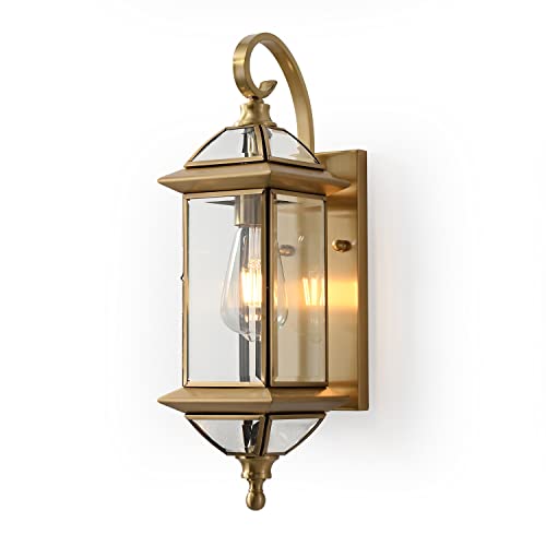 Outdoor Wall Light with Clear Glass Waterproof Exterior Light Fixtures Oil Rubbed Brass 18.5 inch Copper Wall Mount Lights for for Patio Garage Front Porch