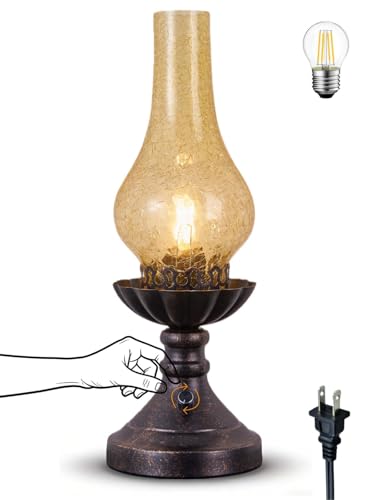 Vintage Table Lamp with Crackled Glass Shade & Rotary Knob Switch