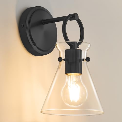 Wall Sconce for Bathroom 6" Clear Glass Shade Black 1 Pack