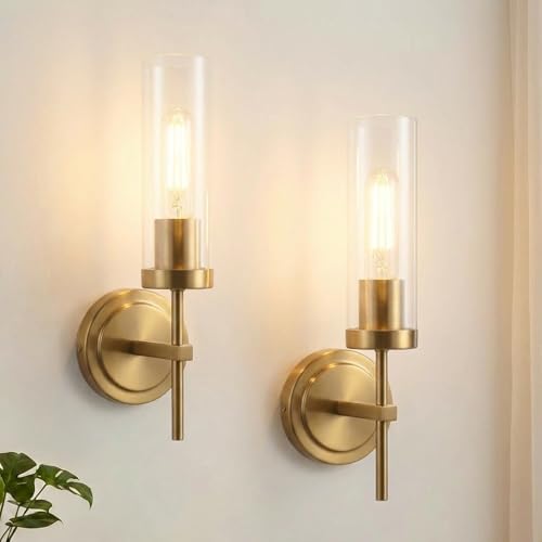 Hardwired Gold Wall Sconce Set of Two Bathroom Sconces Vanity Light