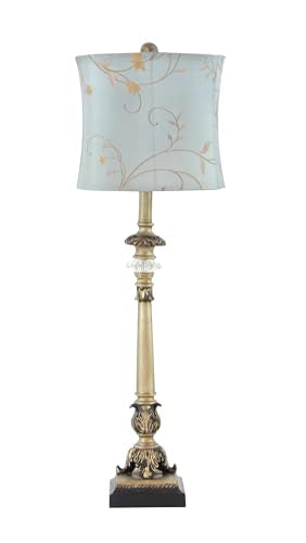 Metal Floral Room Buffet Lamp Antique Style Table Lamp with Light Blue Shade (2 Count)