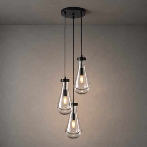 Modern Teardrop Crystal Pendant Light (Black / 3-Light)