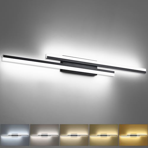 48 Inch Bathroom Light Fixtures Black Vanity Light Bar LED Modern Bath Lighting Over Mirror 5CCT