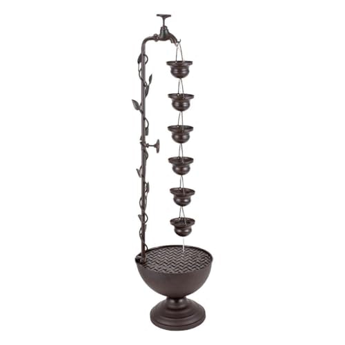 39" Tiered Water Fountain Outdoor 6 Hanging Cups Garden Water Feature