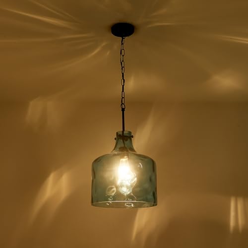 16" Farmhouse Blue Hammered Glass Pendant Light