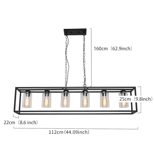 6 Light Black Kitchen Island Lighting with Clear Glass Shade
