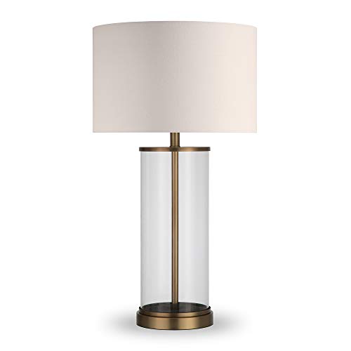28" Tall Table Lamp with Fabric Shade in Antique Brass
