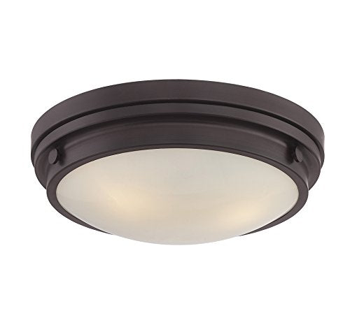 6-3350-16-13 Lucerne Industrial White Glass Flush Mount, 3-Light 180 Total Watts, 5" H x 15" W, English Bronze