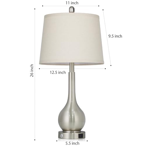 26" Silver Metal Table Lamps Set of 2 for Bedrooms (2 Count)
