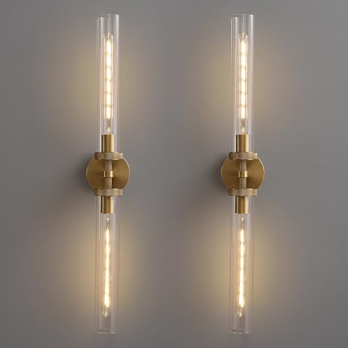 30 inch Wall Sconces Linear Glass Sconces Bathroom Sconces Brass (2 Count)