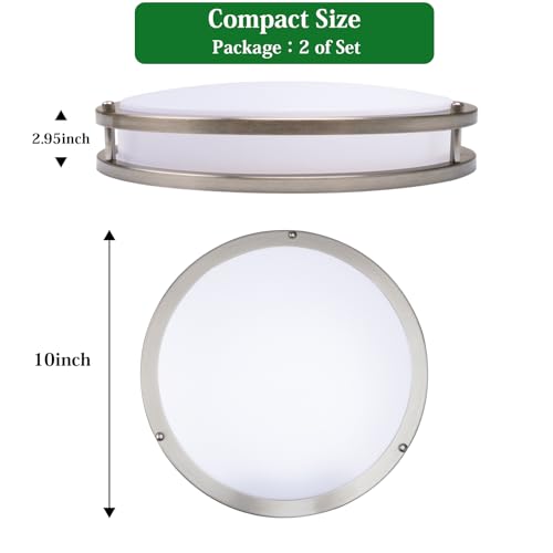 10inch LED Flush Mount Ceiling Light Fixture Dimmable Brushed Nickel (2 Count)