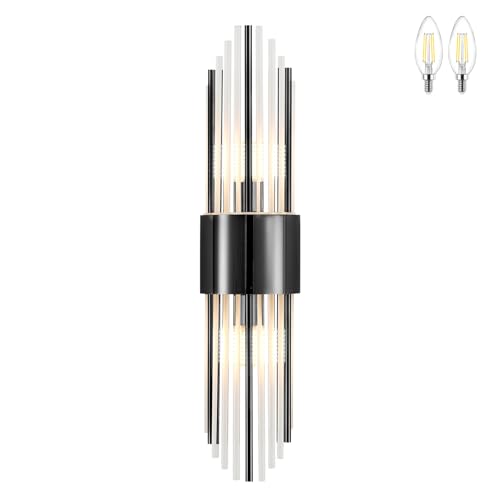 Modern Wall Sconce Titanium Black Metal with Clear Class Crystal Vanity Wall Sconce Lighting for Bedroom Living Room Bathroom Light Fixtures