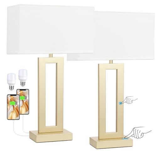 22" Tall Touch Lamps for Nightstand with USB C+A (2 Count)