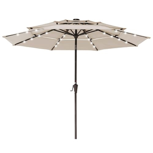 9 ft 3 Tier Outdoor LED Lighted Patio Umbrella w