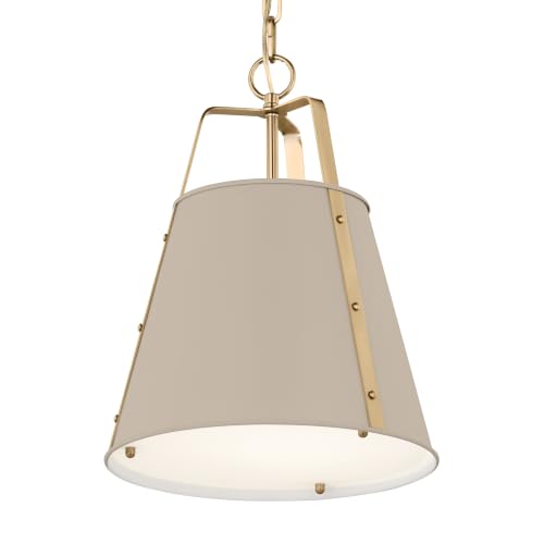 Etcher 13" 1 Light Updated Traditional Pendant with Satin Etched White Glass Diffuser in Greige and Champagne Bronze