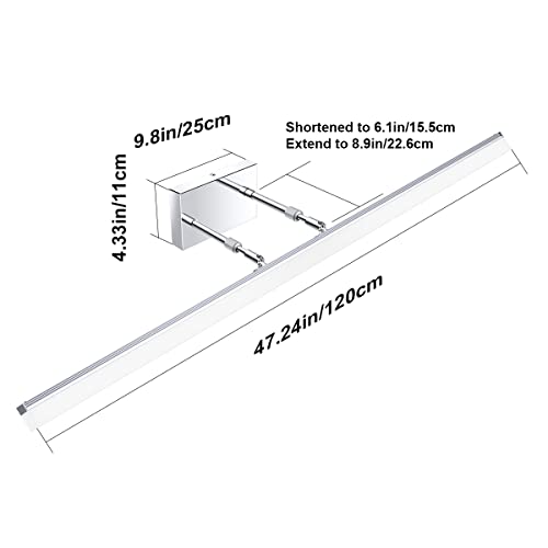 48 inch LED Vanity Lights Adjustable Bathroom Wall Light Fixtures Bathroom Lighting Fixture Over Mirror Chrome Modern Vanity Lighting 5500K
