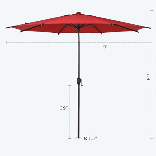 9FT Lyon Outdoor Patio Umbrella Outdoor Table Umbrella with Push Button Tilt and Crank Market Umbrella 8 Sturdy Ribs UV Protection Waterproof for Garden Deck Backyard Pool Dark Red