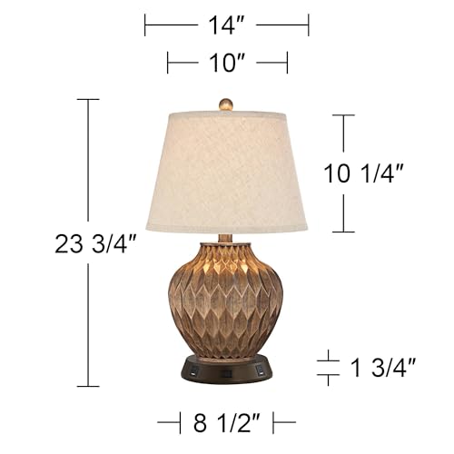 Buckhead 22" High Table Lamp Brown USB Workstation Base Warm Bronze Urn