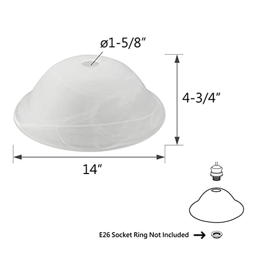 23510-11,Alabaster Replacement Glass Shade for Medium Base Socket Torchiere Lamp, Swag Lamp and Pendant, 14" Diameter x 4-3/4" High