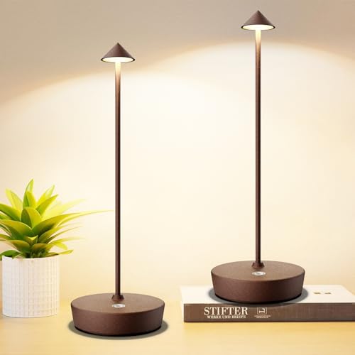 Set of 2 Cordless Rechargeable Led Table Lamp Battery Operated Light Rust (2 Count)