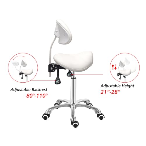 Saddle Stool Chair with Back Ergonomic Rolling Esthetician Seat for Salon Tattoo Shop Spa Dentist Clinic