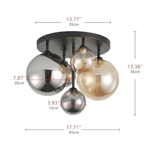 18" 5 Light Black Semi Flush Mount Ceiling Light