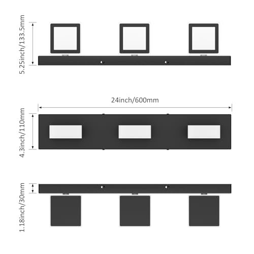 Black Bathroom Vanity Lights 24inch Metal Acrylic LED Modern Bathroom Wall Lighting Fixtures Over Mirror Matte Black