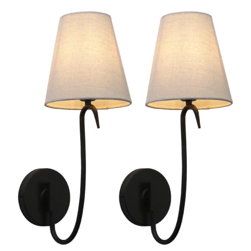 Swan Neck Wall Sconces Fixtures with Linen Fabric Shade Set of 2 (2 Count)
